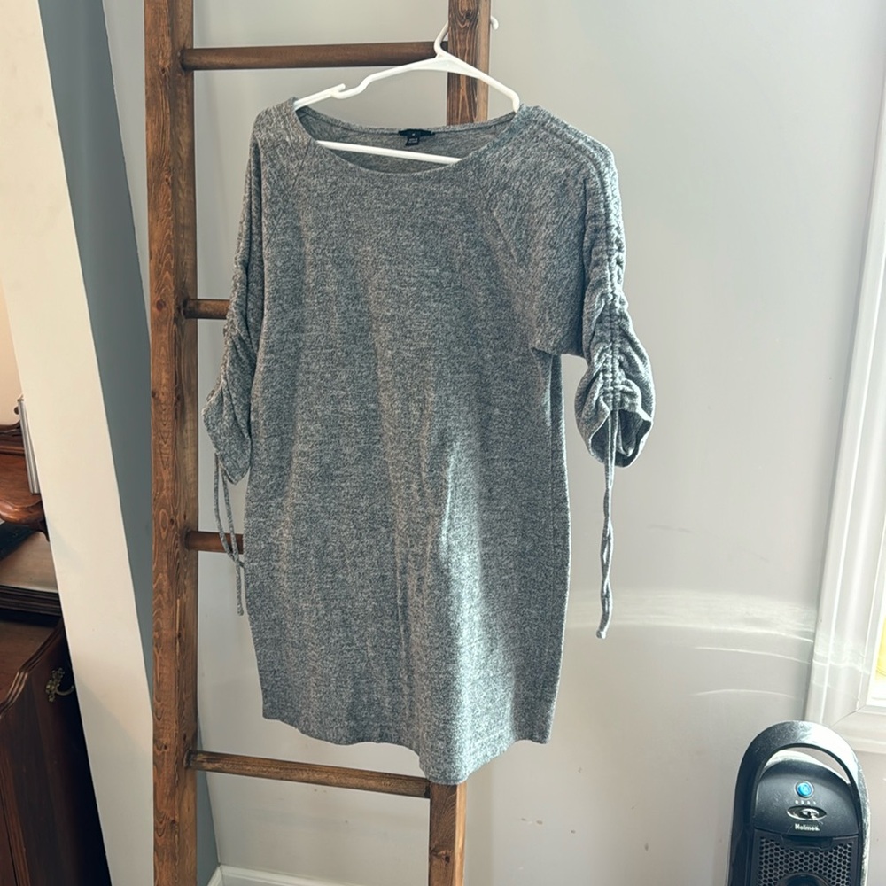 Grey Midi Dress, Adjustable Sleeve Length